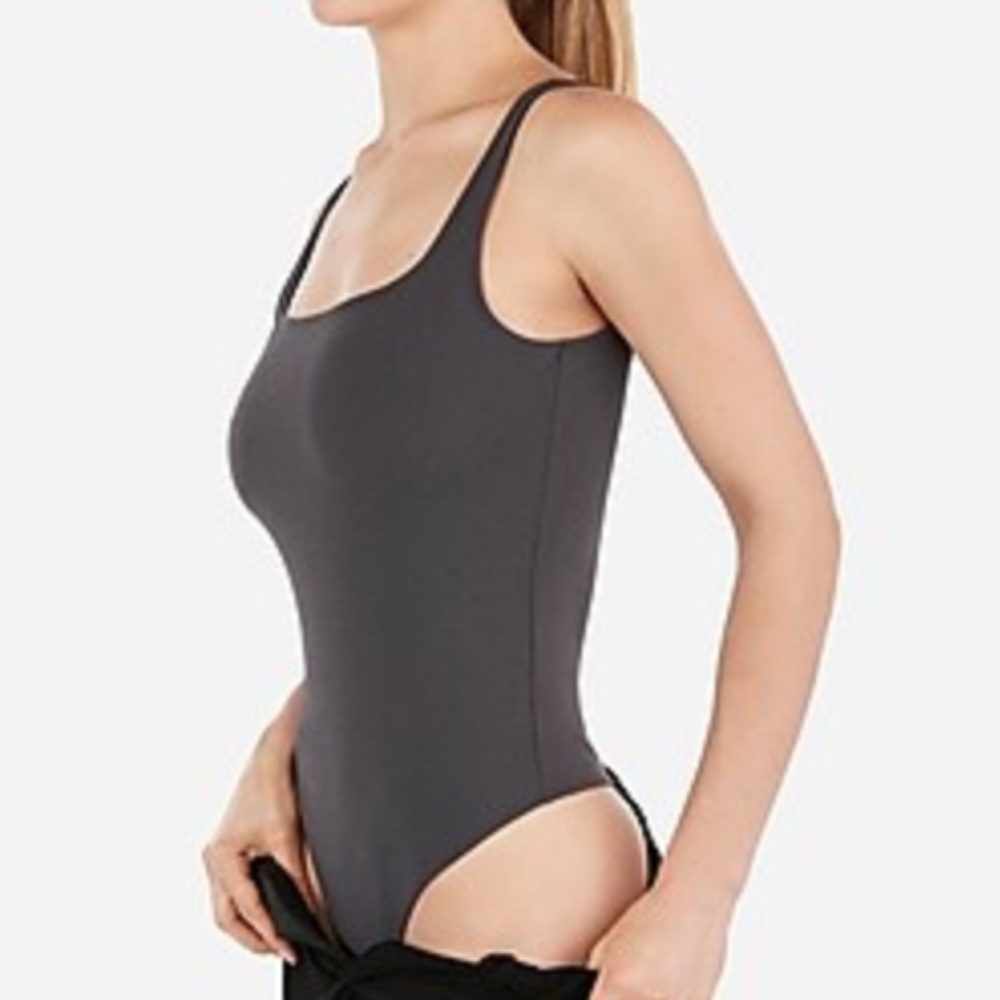 Express || dark gray square neck thong bodysuit